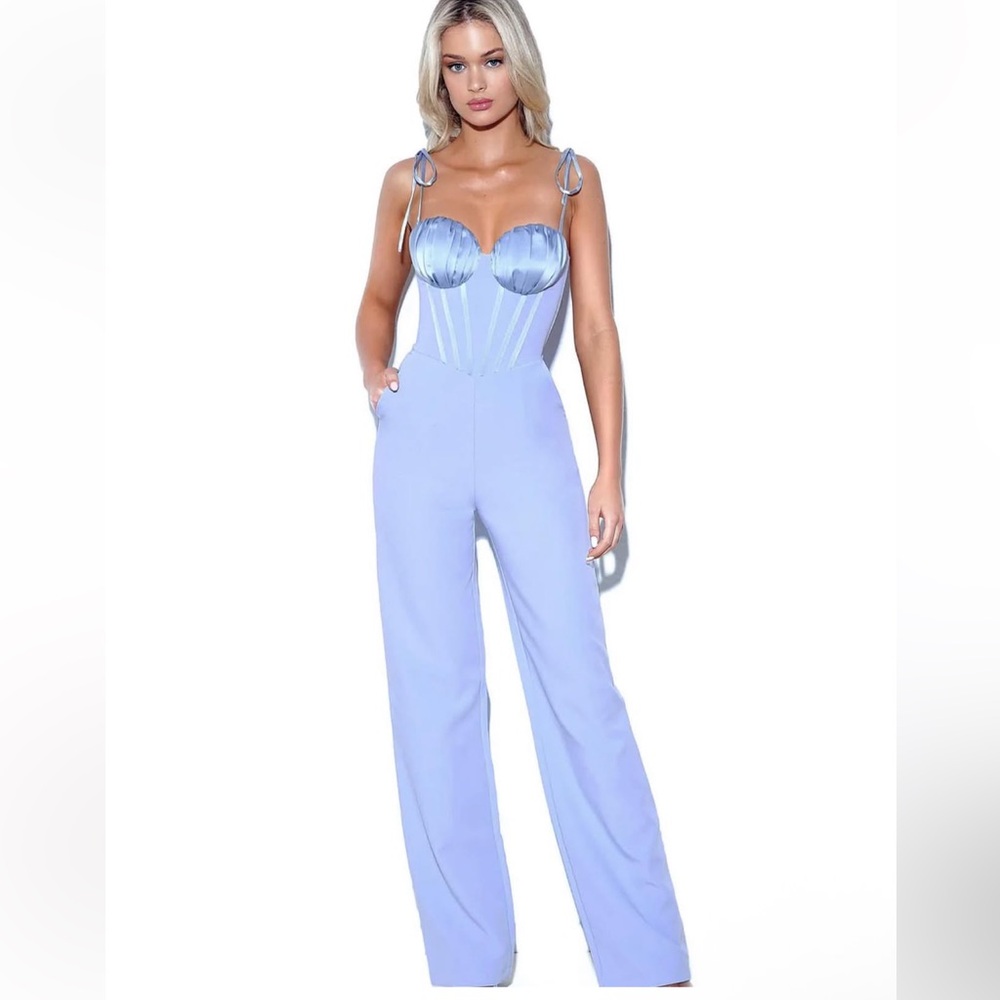 Miss circle baby blue jumpsuit for wedding